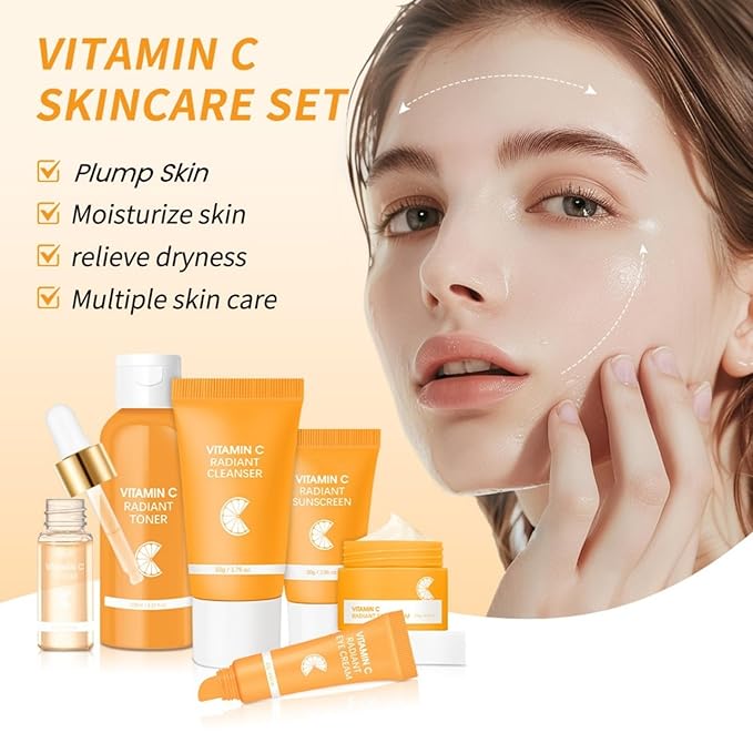 Vitamin C Skin Care Set – Ordinary Daily Care Facial Kit Hydrating & Pore-Minimizing Kit Daily Glow Routine | Cleanser Toner Serum Eye Cream Face Cream 6PCS