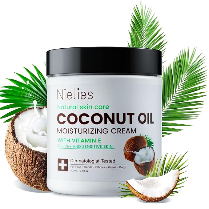 Coconut Oil Moisturizing Cream for Skin & Body, Coconut Oil Lotion for Dry Skin, Coconut Cream Lotion for Face, Hands & Hair, Crema de Coco para la Piel, Fast Absorbing,