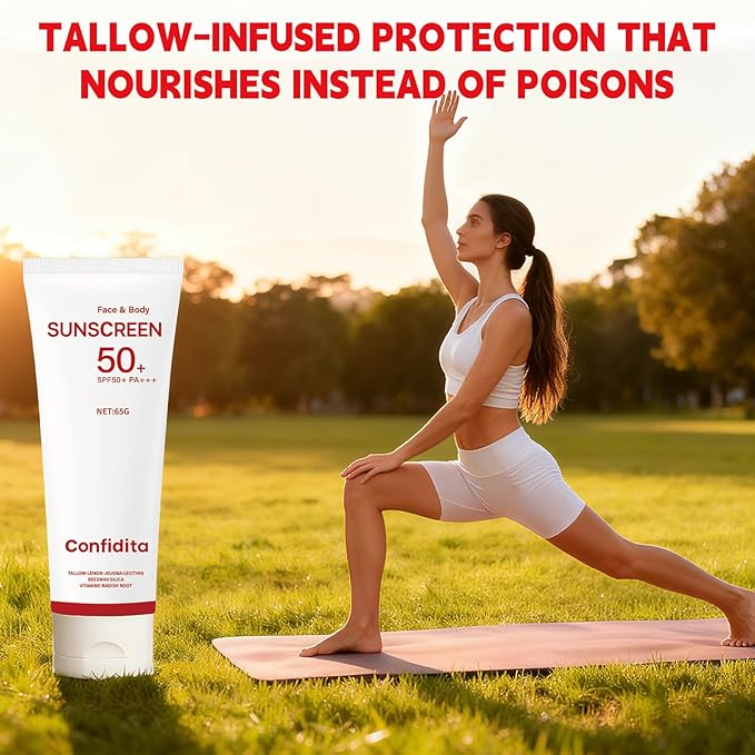 Tallow Sunscreen SPF 50 – Natural Face & Body Sunblock with Grass-Fed Tallow, Water Resistant, Non-Greasy Lightweight Formula for Sensitive Skin Hydration – 2.3 Fl Oz