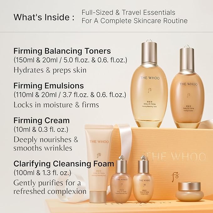 THE WHOO Firming Skincare 2pcs Set | Toner & Emulsion Duo with Glycoprotein Complex for Balanced, Firm Skin