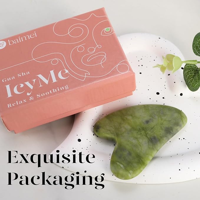 BAIMEI IcyMe Gua Sha Facial Tools Face Massager for Skin Care, Relaxation and Reduce Wrinkles Puffiness Skin Care Tools, Self Care Gift for Men Women - Green