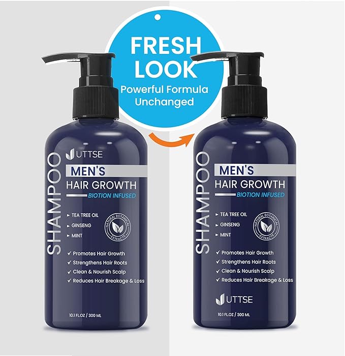 Biotion Hair Growth Shampoo for Men: Natural Thickening Shampoo with Tea Tree Oil Ginseng Mint for Hair Loss and Thinning Hair - 10.1 fl.oz, Dark Blue