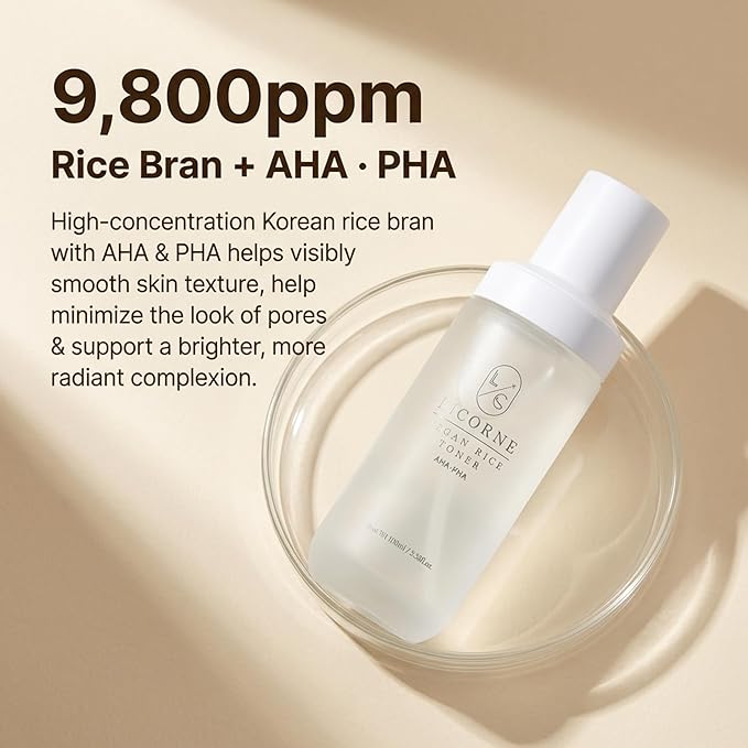 LICORNE Vegan Rice Face Toner - Hydrating & Clarifying Water Essence with AHA, PHA, Gentle Texture Refining Daily Facial Toner for Luminous Glow, 3.38 Fl Oz