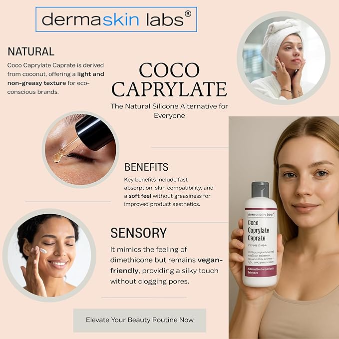 Coco Caprylate Caprate, 100% Pure, Natural Lightweight Emollient, Silky Feel Alternative to Silicone, Moisturizing Agent for Creams, Lotions, Serums & Hair Conditioners, DIY Cosmetic Grade Ingredient