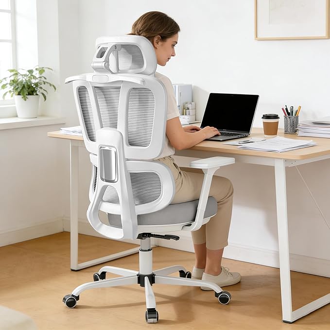Office Chair Ergonomic Desk Chair with Lumbar Support and Headrest, Thick Cushion Mesh Computer Chair with Armrest and Tilt Lock, High Back Home Office Desk Chairs for Men Women
