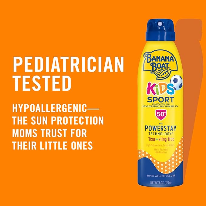 Banana Boat Kids Sport Sunscreen Spray SPF 50, 9.5oz, Childrens Sunscreen, Spray On Sunscreen SPF 50, Family Size Sunscreen, 9.5oz