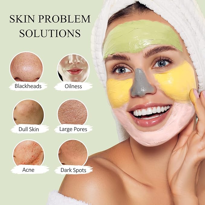 SHVYOG 4Pcs Face Mask Set - Turmeric Clay Mask, Vitamin C, Green Tea, Rose, Dead Sea Mud Mask, Skin Care Mask for Deep Cleansing, Refining Pores, Valentine's Day Gifts for Women- 240g