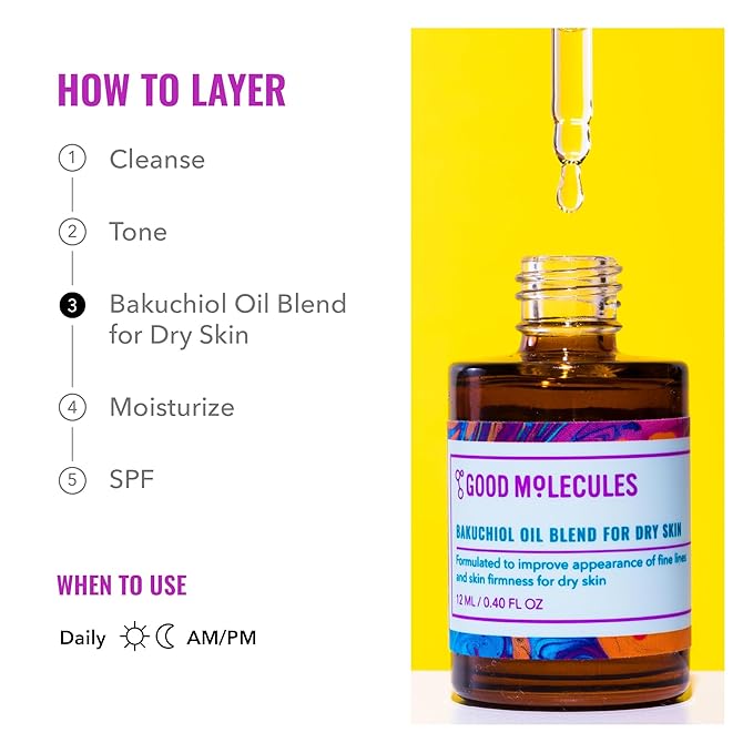 Good Molecules Bakuchiol Oil For Dry Skin - Ultra Hydrating Natural Blend with Bakuchiol and Rosehip Oil, Promotes Collagen Production, Moisturizing Face Oil