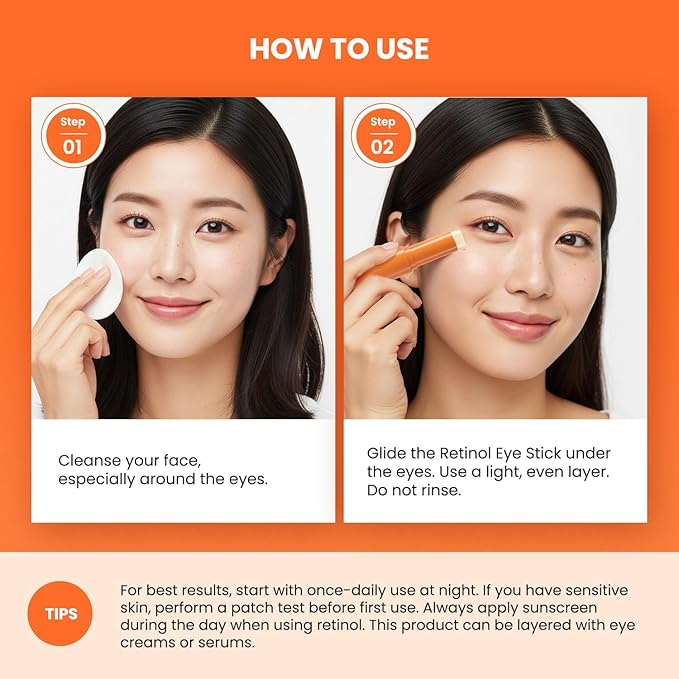 Retinol Under Eye Balm Stick: Korean Retinol Eye Cream for Dark Circles, Puffiness, Eye Bags, Wrinkles & Fine Lines - 8-IN-1 Formula with Collagen, Niacinamide, Peptides & Hyaluronic Acid 0.35 OZ/10g