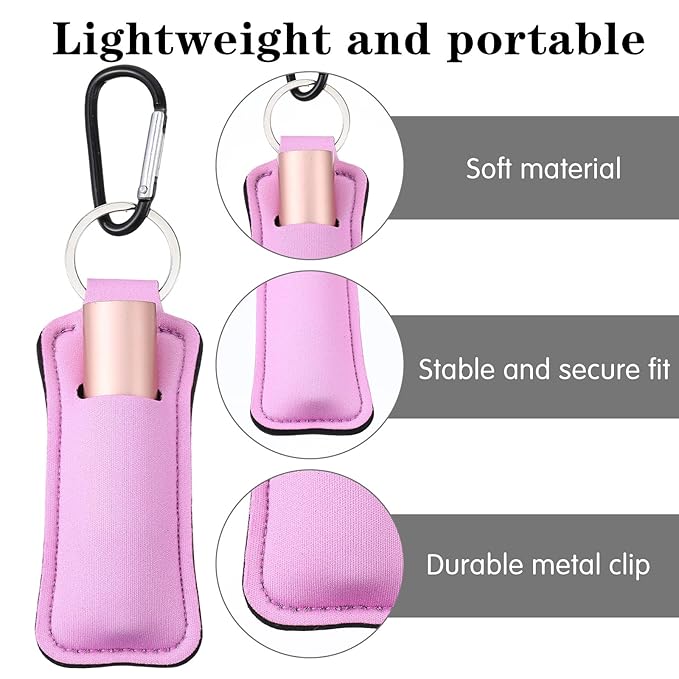 3 Pcs Lip Balm Holder Lipgloss Holder Keychain Lipstick Sleeve Keychain Cute LipBalm Case with Clip Handmade Neoprene Gift for Teen Girls Women