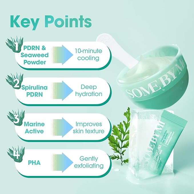 SOME BY MI PDRN Spirulina Soothing Sherbet Mask – 10 Sticks – Korean Vegan Wash-Off Face Mask that Cools by 10.9°C in 10 Minutes – Revitalizes Skin with Spirulina, Seaweed & PHA – Korean Skin Care