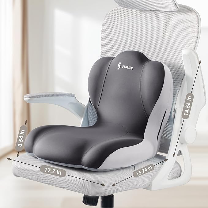 FLORICH Memory Foam Truck Seat Cushion,Car Seat Cushion and Lumbar Support Pillow for Office Chair, Ergonomic Back Support & Sciatica Relief for Long Drives(Light Beige Grey)