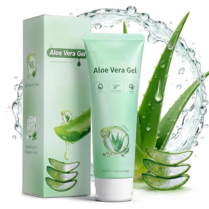 98% Organic Aloe Vera Gel, Natural Moisturizing Pure Aloe for Face and Arms, Soothing & Hydrating Aloe Gel for Sunburn Relief and Deep Skin Nourishment, 4.23 oz