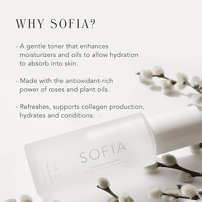 M.S Skincare Sofia Luminous Rose Face Mist, Vegan Face Mist, 4 fl oz Glass Bottle