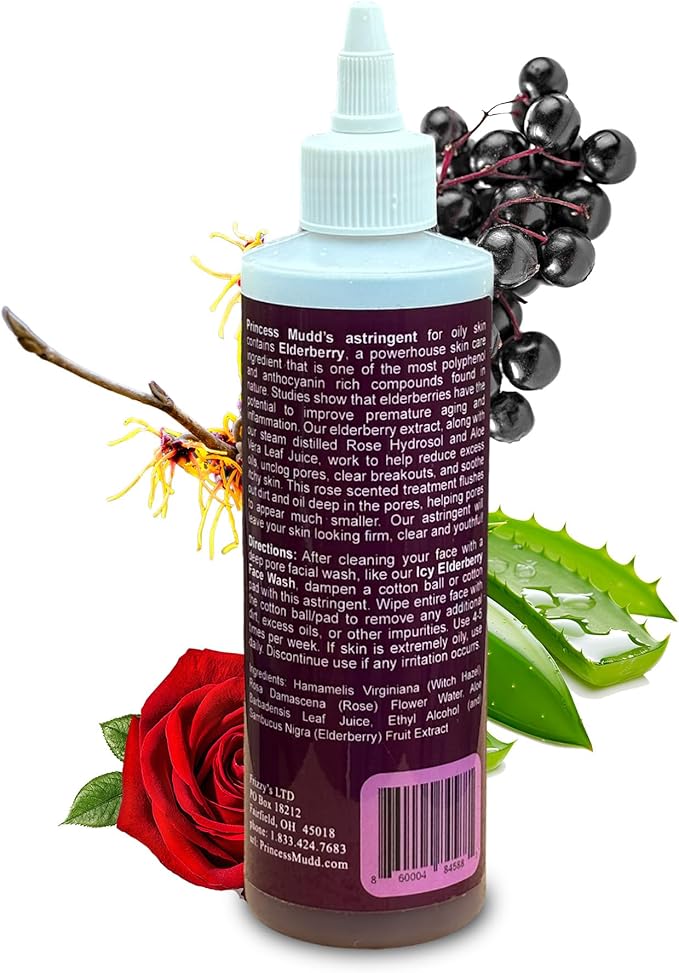 Elderberry Soothing Facial Toner for Oily & Combination Skin | Tightens Pores, Clears Pimples, Reduces Breakouts, Rejuvenates Dull Skin | Witch Hazel, Aloe Vera & Rose Water | 8 fl oz