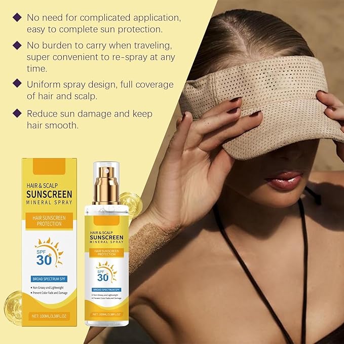 Hair & Scalp Sunscreen Spray SPF 30 | Broad Spectrum UV Blocker for Color-Treated Hair, Weightless Non-Greasy Formula with Coconut Oil, Prevents Color Fade & Dryness, Beach & Pool Essential (1)