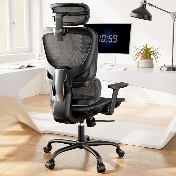 HUANUO Ergonomic Mesh Office Chair with 5-Level Lumbar Support, Computer Gaming Chair with Adjustable Headrest & Armrests, Rocking Tilt, Comfortable High Back Desk Chair for Home Office,6 Pack