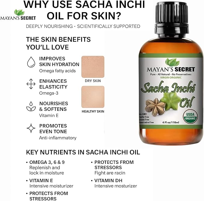 Pure Carrier and Essential Oils for Skin Care, Hair, Body Moisturizer for Face-Anti Aging Skin Care (Sacha Inchi Oil Organic, 4oz)
