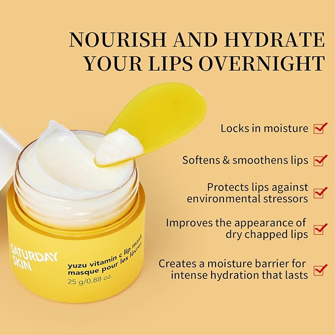 Saturday Skin Yuzu Vitamin C Toner for Dryness Dullness Face and Yuzu Vitamin C Lip Mask Overnight Lip Sleeping Mask Moisturizing for All Skin Types
