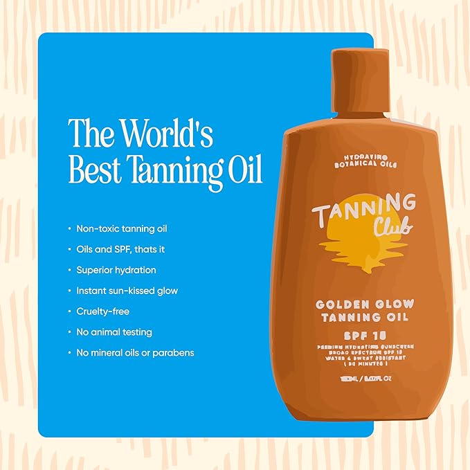 Tanning Club - Golden Glow Tanning Oil with SPF 15 - Lightweight Hydrating Sunscreen with Coconut, Carrot, and Shea Butter - Water and Sweat Resistant (80 Minutes) - 150 ml