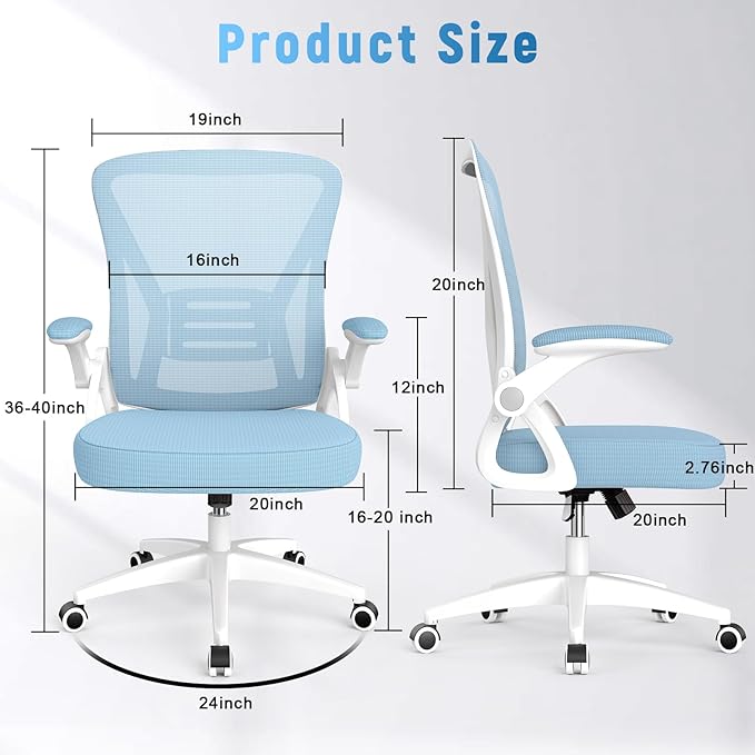 naspaluro Office Chair, Desk Chair with Adjustable Height, Flip-Up Arms and Lumbar Support, Mid-Back Breathable Mesh Home Office Chair, Blue