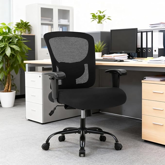 Big and Tall Office Chair 400lbs Wide Seat Desk Chair Computer Chair with Lumbar Support Adjustable Arms Task Rolling Swivel Mesh Executive High Back Ergonomic Chair for Adults Women,Black