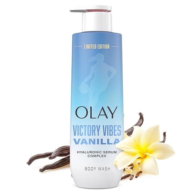 Olay Body Wash for Women, WNBA, Intensely Hydrating, Hyaluronic Acid Serum, Hydration On/Off Court, Improves Moisture Barrier, Vitamin B3 Complex, All Skin Types, Victory Vibes Vanilla Scent, 20 fl oz