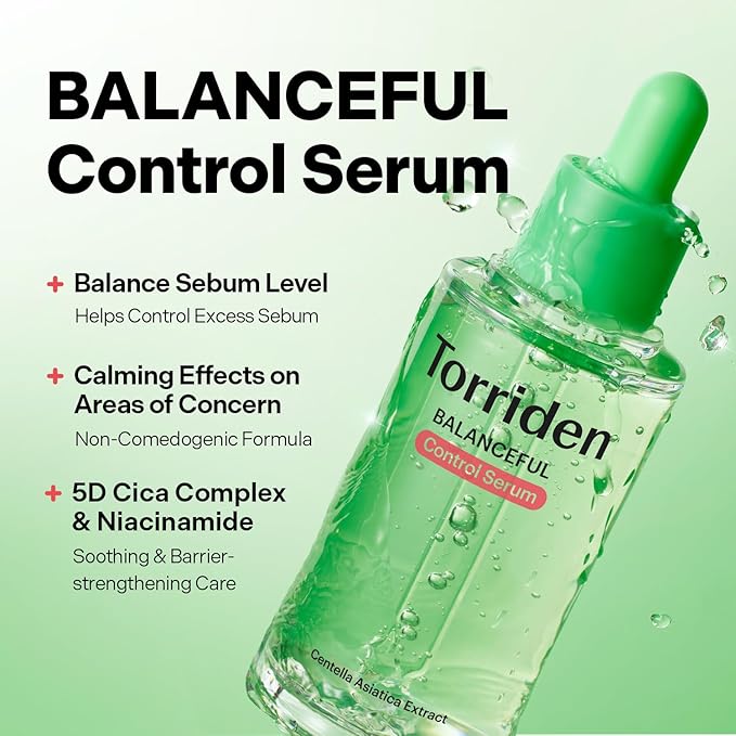 Torriden BALANCEFUL Control Serum 50ml (1.69 fl.oz.) | Daily Sebum & Oil Control for Sensitive Skin | 5D Complex Cica, 4% Niacinamide | Korean Facial Serum