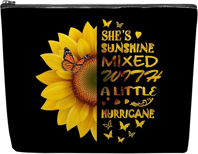 Sunflower Cosmetic Bag For Women, Sunflower Gifts For Women, Floral Makeup Pouch, Travel Toiletry Bag With Zipper, Birthday Graduation Inspirational Gifts Best Friend Bestie Her