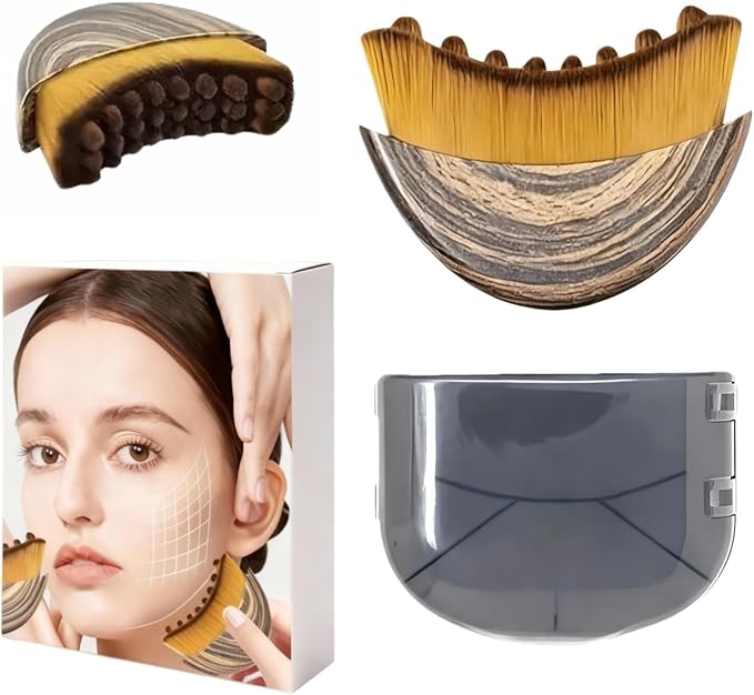 Upgraded Lymphatic Contour Face Brush, Dual-Action Lymphatic Drainage Massager & Gua Sha Tool for Face Sculpting, Ergonomic Design, Gentle Bristles, Enhance Absorption, Includes Storage Case (1Pcs)