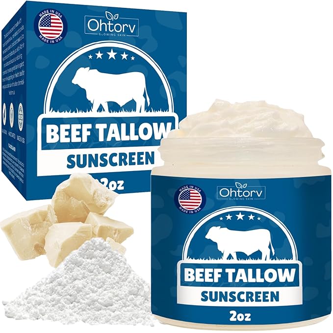Beef Tallow Sunscreen – Natural Tallow & Zinc Oxide Sunblock Cream for Face & Body – Reef Safe, Non-Greasy Formula with Red Raspberry, Carrot Oil – Sun Protection Suitable for Dry and Sensitive Skin