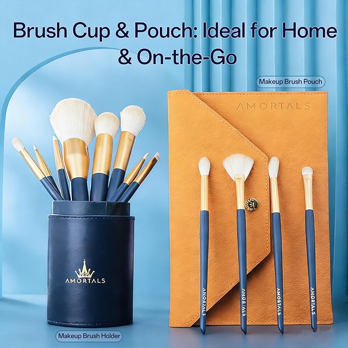 AMORTALS Makeup Brush Set, 12PCS Makeup Brushes Set Professional, Premium Synthetic Foundation Powder Concealers Eye shadows Blush Makeup Brushes with Storage Bucket and Bag