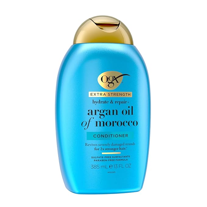 OGX Extra Strength Hydrate & Repair + Argan Oil of Morocco Conditioner for Dry, Damaged Hair, Cold-Pressed Argan Oil to Moisturize Hair, Paraben-Free, Sulfate-Free Surfactants, 13 Fl Oz