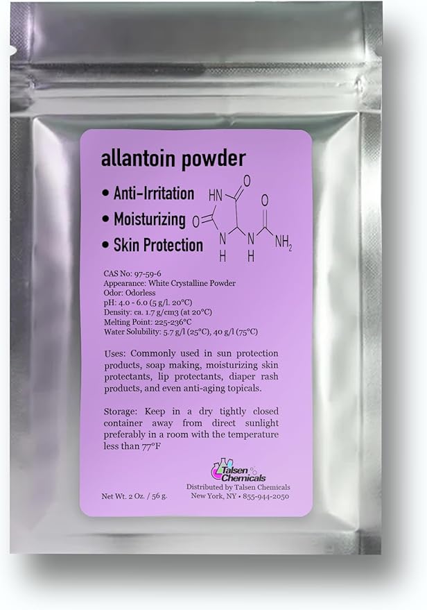 Allantoin Powder 2 Oz Cosmetic Grade for DIY Emulsion Cream Lotion Skin Care (2 oz. / 56 Grams), Allantoin Helps to Hydrate The Skin by Talsen Chemicals