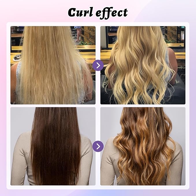 Long-Lasting Portable 2-in-1 Curling Wand and Straightener for Women and Girls, Dual Purpose Styling Tool for All Hair Types and Lengths - Short Hair Friendly (Dark Purple)