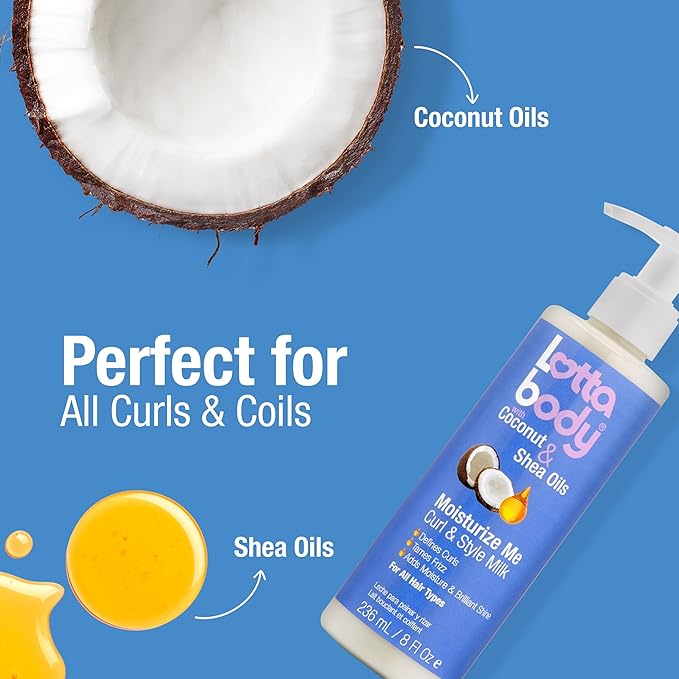 Lottabody Moisturize Me Curl and Style Milk with Coconut & Shea Oils, Lightweight Moisture-Rich Curl-Defining & Frizz-Control Styling Milk for Natural Curly, Coily & Relaxed Hair, 8 oz