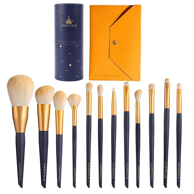 AMORTALS Makeup Brush Set, 12PCS Makeup Brushes Set Professional, Premium Synthetic Foundation Powder Concealers Eye shadows Blush Makeup Brushes with Storage Bucket and Bag