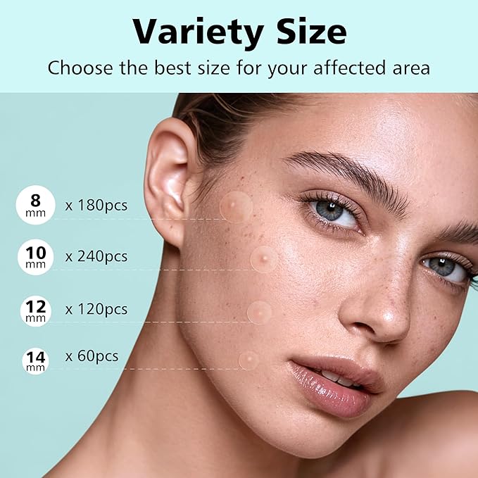 600 Counts Pimple Patches - Hydrocolloid Acne Patches for face, Pimple Stickers for Covering Zits and Blemishes, Gentle for All Skin Types(4 Size)