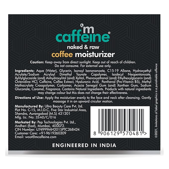 mCaffeine Naked and Raw Coffee Moisturizer - 48-Hour Face Cream Controls Excess Oil - Gel-Based Lotion Instant Moisture - Hyaluronic Acid - 1.69 oz (Pack of 2)