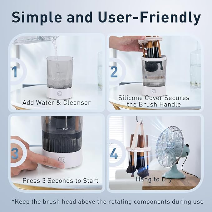 Electric Makeup Brush Cleaner - 12000 RPM Makeup Brush Cleaning Machine, IP65 Waterproof Automatic Makeup Brush Cleaner with Cleaning Solution, for Makeup Sponges and Brushes(White)