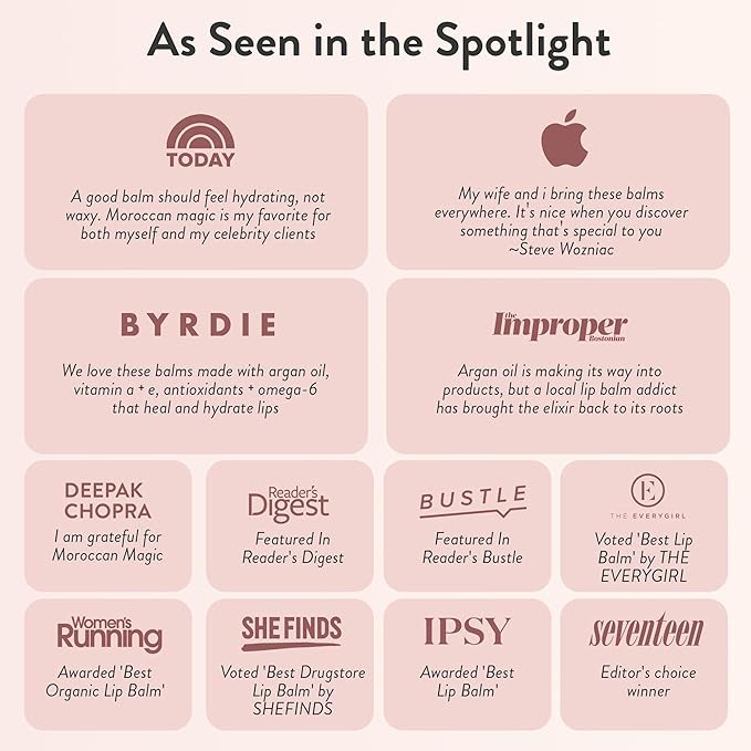 Moroccan Magic Organic Unscented Lip Balm 3 Pack | Ultra-Hydrating Argan Oil Lip Moisturizer + Vitamin E | Natural Chapstick for Dry Lips | Smooth, Non-Toxic | Organic Lip Balm