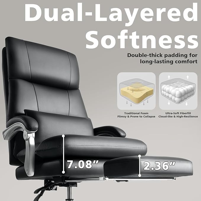 Cloud-Like Comfy Office Chair with Footrest, Overstuffed Fiberfill Executive Desk Chair, Ultra-Soft Reclining High Back Computer Chair, Cozy Double-Layered Plush Seat, Big & Tall 400lbs Cap