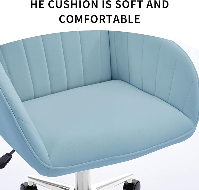 YITAI Velvet Office Desk Armchairs with Silver Base and Wheels,Modern Height Adjustable 360 Degree Swivel Upholstered Vanity Chairs for Living/Room Bedroom/Study,Light Blue