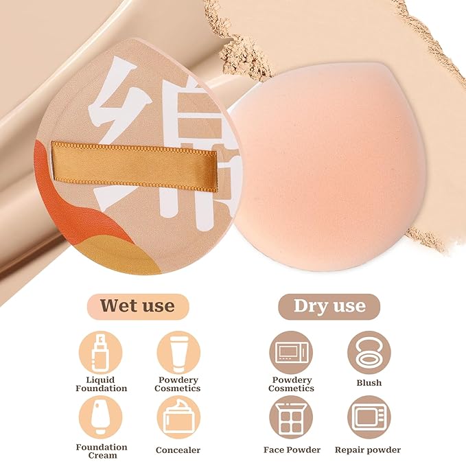 4 PCS Soft Powder Puffs, Korean Style Teardrop Makeup Puff Setting Foundation Sponge Face Makeup Cushion Puff Beauty Applicators for Concealer Liquid Cream Powder, Beginner Friendly, Medium