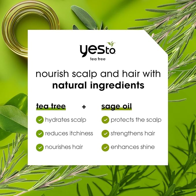 Yes To Tea Tree Scalp Relief Conditioner, Finishing Step To Calm Dry Itchy Scalp, Hydrates & Softens Hair With Long Lasting Moisture, With Tea Tree & Sage Oil, Natural, Cruelty Free, 12 Fl Oz 2PK