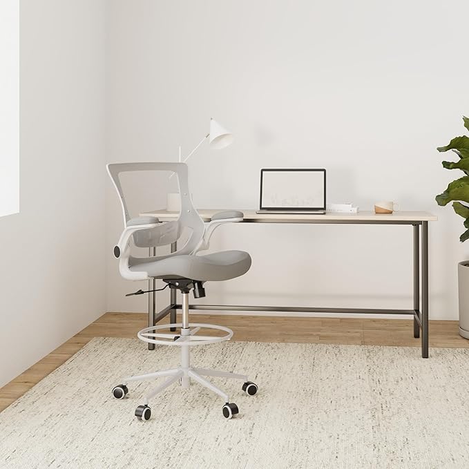 Misolant Tall Office Chair, Drafting Chair for Standing Desk, High Office Chair with Adjustable Lumbar Support, Flip-up Arm and Footrest Ring, Tall Drafting Chair for Bar Height Desk