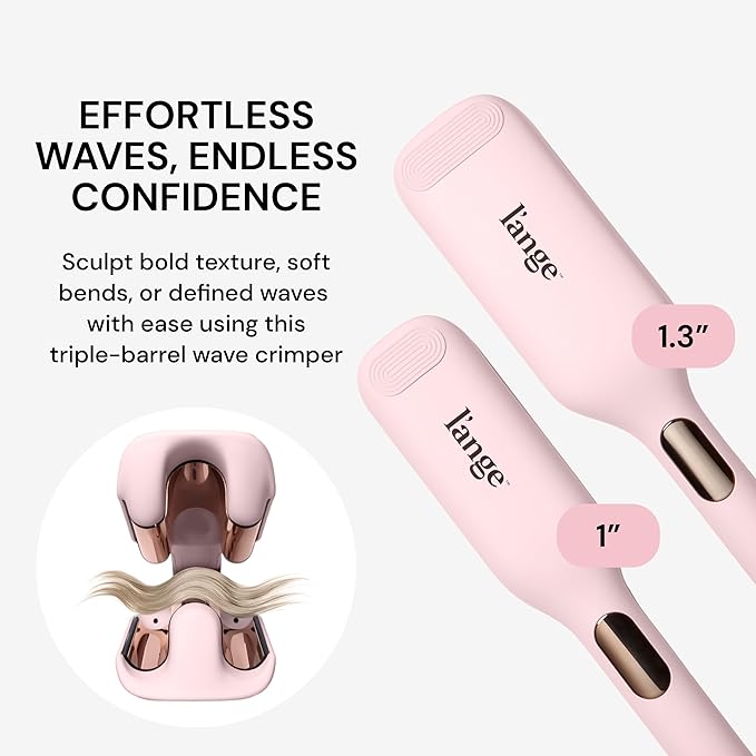 L'ANGE HAIR SculptWaver Titanium Deep Wave | Hair Crimper for Effortless Beach Waves | 3 Barrel Hair Waver with Adjustable Heat | Dual Voltage & Smart Timer | Styling Tools & Appliances, Blush - Small