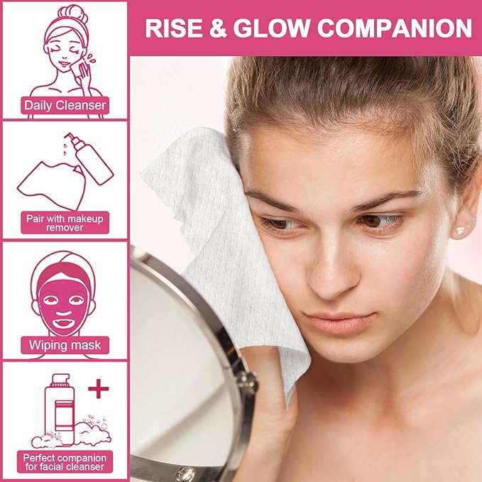 FACEMADE 200 Count (4 Packs) Disposable Face Towels, Ultra Thick Face Towelettes Disposable, Clean Facial Towels for Makeup Remover, Skincare, USDA Certified 100% Biobased