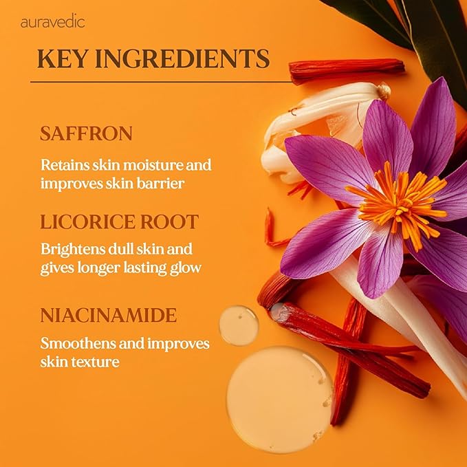 Auravedic Kumkumadi Face Serum Sunscreen SPF 50 | Lightweight Broad Spectrum Daily Face Sunscreen with Saffron | Non-Greasy Moisturizing Sun Protection for Smooth Even-Looking Skin | 1.76 Oz (50g)
