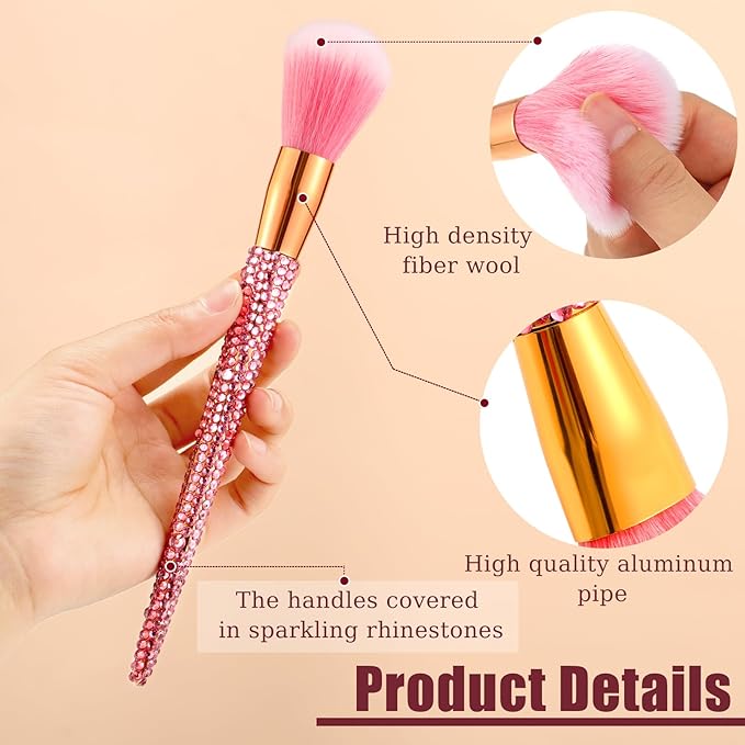 Rtteri 13 Pcs Rhinestone Pink Makeup Brushes Set Yellow Bling Crystal Professional Face Cosmetics Blending Liquid Foundation Powder Concealer Eye Shadows Make up Beauty Tool Glitter with Holder